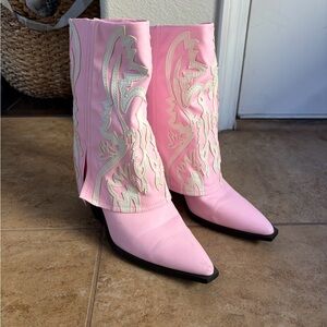 Azalea Wang “Esperanza” Foldover Western Pink Boots